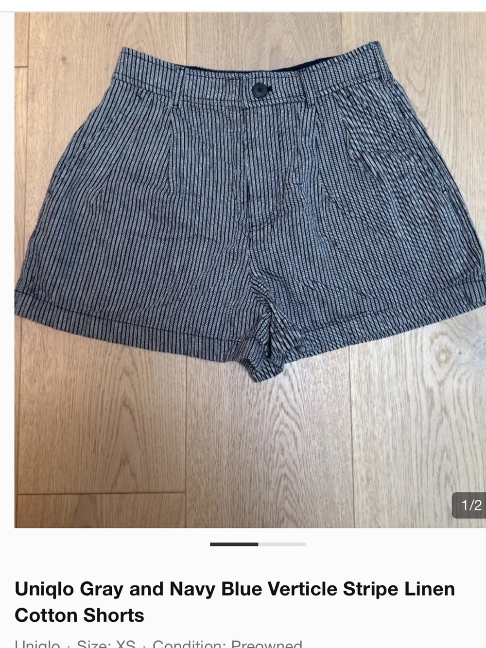 Uniqlo Gray & Navy Vertical Stripe High-Waist Shorts